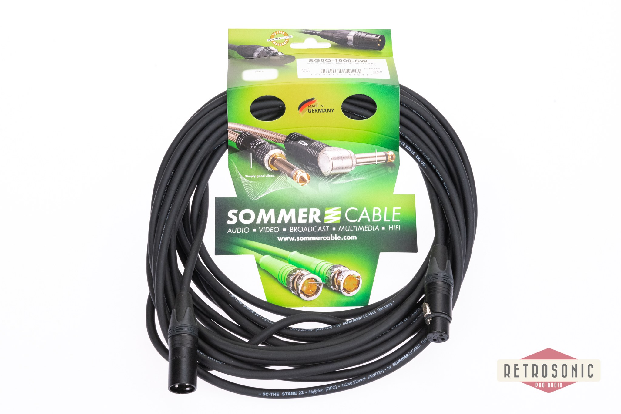 Sommer Microphone Cable Stage 22 Highflex, 2 0,22 mm2 | XLR / XLR, NEUTRIK 10,00m | black